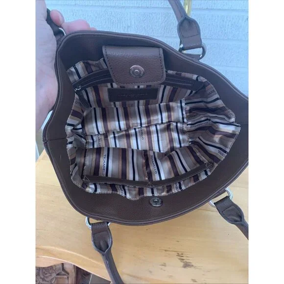 TIGNANELLO Brown Genuine Leather Double Handle Medium Size Bag Purse Lined EUC - Picture 9 of 14